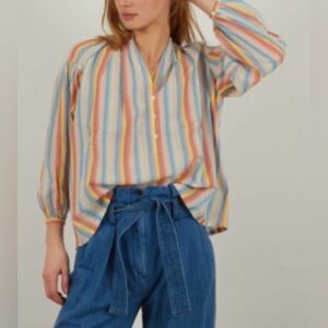 Vanessa Bruno Nipoa Stripped Blouse Multicolor Boho Lightweight Size Small